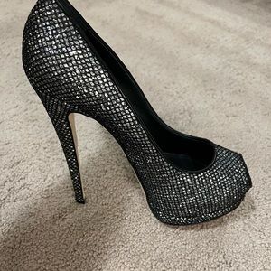 Giuseppe Zanotti sexy peep toe sparkly high heel platform shoe.